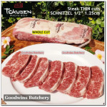 Beef Blade OYSTER BLADE WAGYU TOKUSEN marbling <=5 daging sapi SAMPIL KECIL aged FROZEN steak schnitzel 3/8" 1cm (price/pack 600g 4-5pcs)